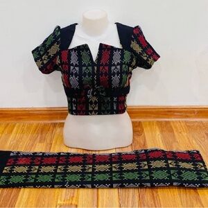 Elegant Black and Red Patterned Women's Skirt Set